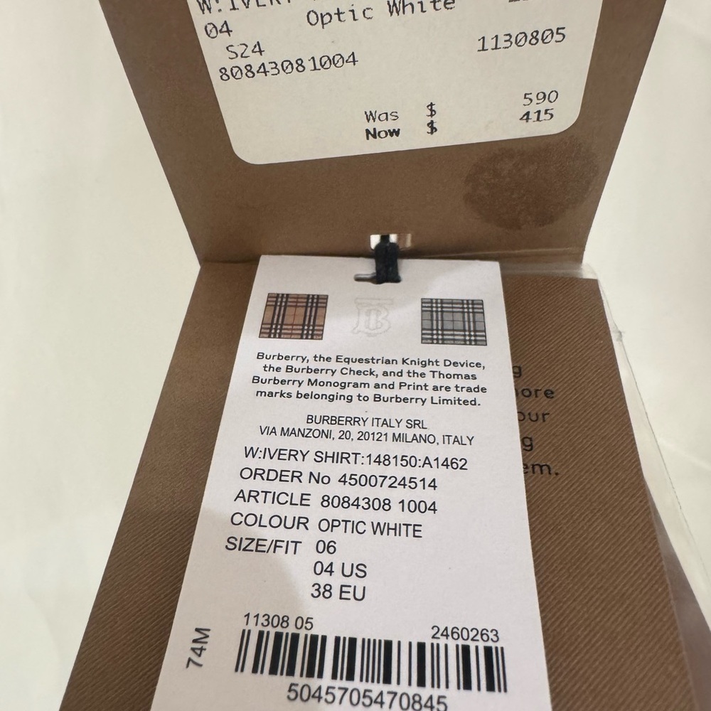 BURBERRY Optic White Cotton Shirt – NWT | Classic Luxury Staple - Picture 11 of 12